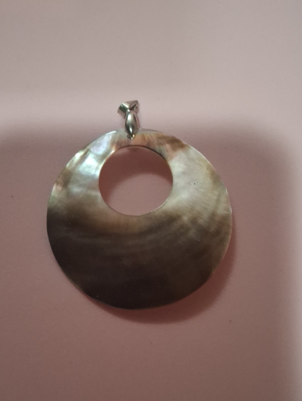 Shell Disk Pendant Necklace in Iridescent Brown - Unbranded